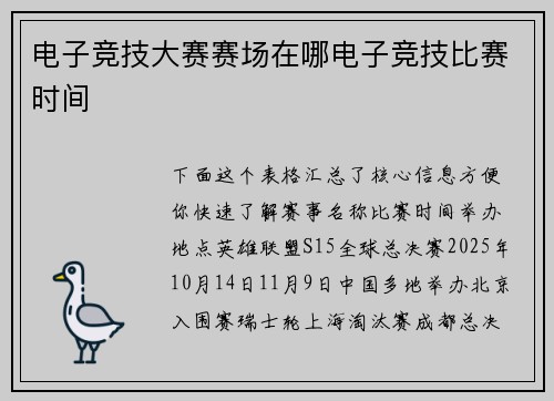 电子竞技大赛赛场在哪电子竞技比赛时间